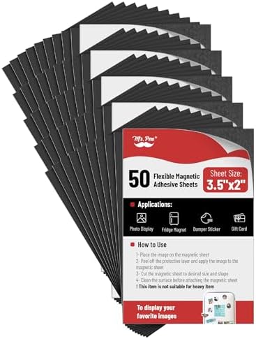 Mr. Pen- Adhesive Magnetic Sheets, 3.5" x 2", 50 Pack