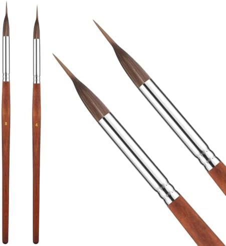 2 Pcs Extended Needle Point Watercolor Brushes, 8.6 & 8.8 Inch Synthetic Extra Long Pinhead Liner Brush, Fine Tip Paintbrush for Watercolor Acrylic Gouache Ink Painting (Wood Color)