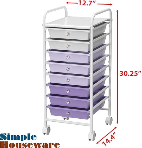 Simple Houseware 8 Drawers Rolling Utility Cart Art Craft Storage, Purple