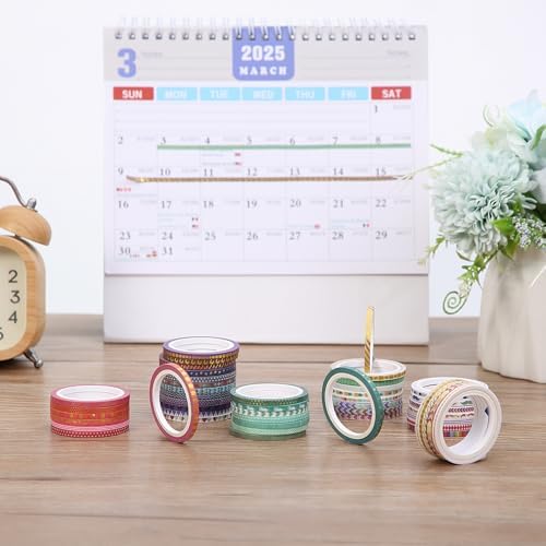 Mr. Pen- Skinny Washi Tape Set, 48 Rolls, Gold Foil Print, 3mm Wide | 5.5 Yards/Roll, Washi Tape for Scrapbook, Arts, Crafts, Journals and Planners