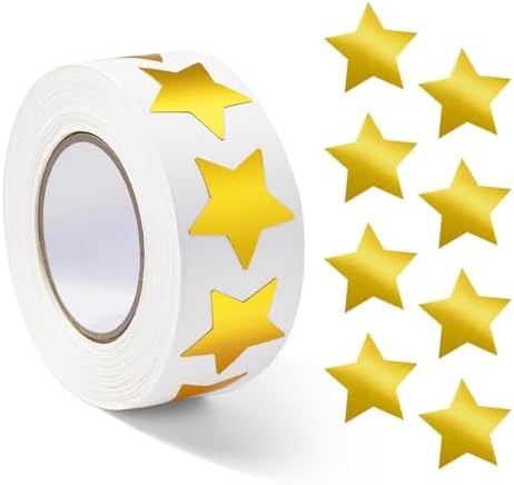 Gsinodrs 1000Pcs Gold Star Stickers - 1 Inch Holographic Self-Adhesive Metallic Foil Star Labels, Sparkly Reward Stickers for Classroom Supplies, Teacher Incentives & Behavior Tracking