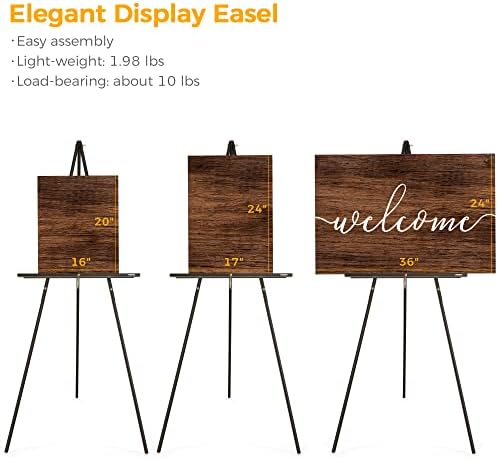 VISWIN 63" Black Easel Stand for Wedding Signs, Adjustable Wooden Display Easel with Holder, Tripod Floor Easel for Welcome Board, Poster, Picture, Photos, Paintings