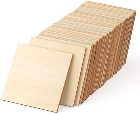 ilauke Wood Squares 4x4 Inch, 50Pcs Unfinished Square Wood Pieces 1/8 Inch