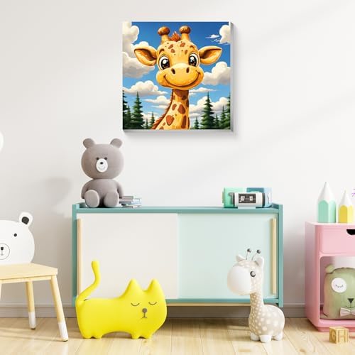 Reivworl Giraffe Paint by Numbers Kit for Kids with Frame 8×8 inch