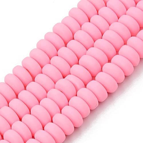 Beadthoven 10 Strands 6mm Vinyl Clay Heishi Beads Pink Rondelle Flat Round Disc Polymer Clay Beads Loose Handmade Spacers for DIY Necklace Surfer Bracelet Jewelry Making Supplies 3mm Thick