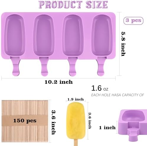 Sakolla Large Oval Silicone Popsicle Molds, 4 Cavities, Set of 3