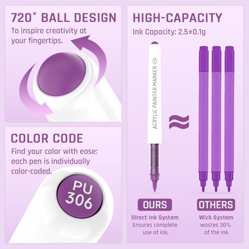 Monet Purples 9 Colors Acrylic Paint Markers Set for Art Painting, DIY Crafts, Wood, Glass, Canvas & More