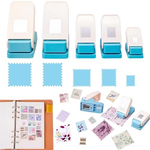 5Size Stamp Punch, 1.5x1.25inch/1.5x1.5inch Large Postage Stamps Punch, 1"x0.8"/1"x1" Medium Stamp Cutter, 0.6"x0.5" Mini Stamps Shaped Paper Punch, Hole Punch for Crafting Journaling DIY Scrapbooking
