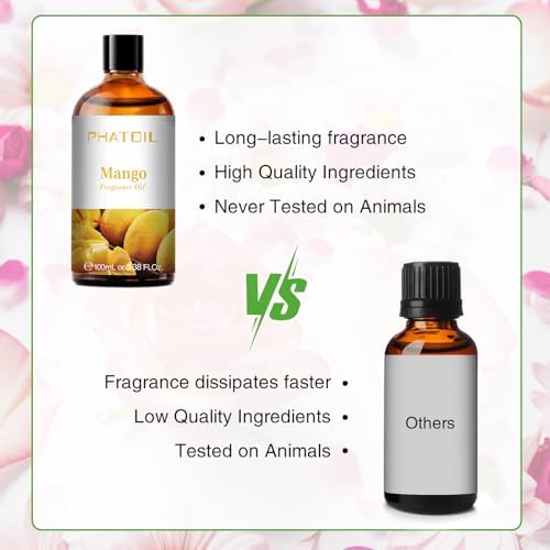 PHATOIL Mango Fragrance Oil for Diffuser Aromatherapy 3.38FL.OZ | Long Lasting Scented Oils For Humidifier, Air Freshener, DIY Soap Candle, Scent Project Making, Aroma Oil for Home Freshening