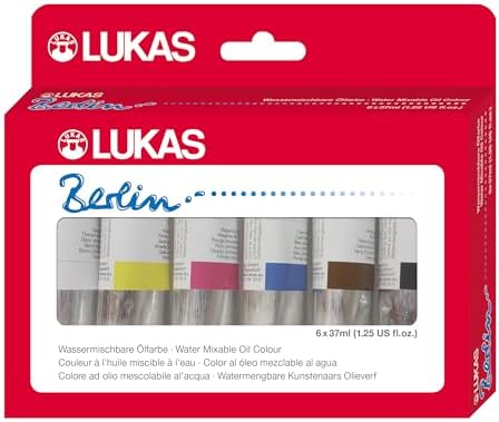 Lukas Berlin Pro Artists Water Mixable Oil Paint Set of 6 (37mL) Starter Set of 6-37 ml Tubes, Water Soluble, Lightfast Pigments, Quick Drying, Easy Clean-Up, Eco-Friendly, Professional Quality