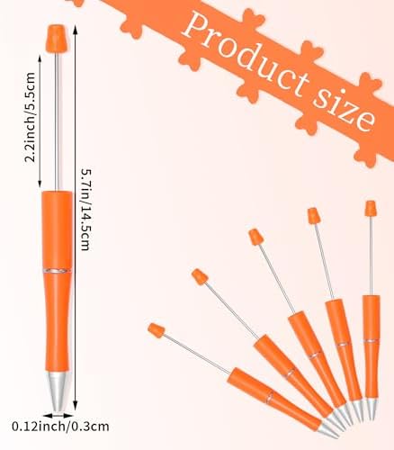 30Pcs Orange Beadable Pens Beaded Ballpoint Pens Bulk for DIY Writing