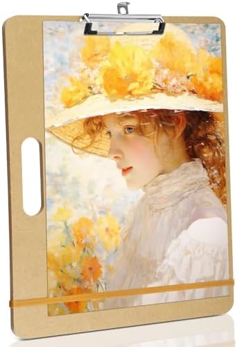 13" x 17" Art Drawing Board with Clip, Watercolor Painting Sketch Pad | Portable Lightweight Wooden Large Clipboard, with Handle Rubber Band, for Artist Sturdy Art Easel for Studio, Indoor Outdoor