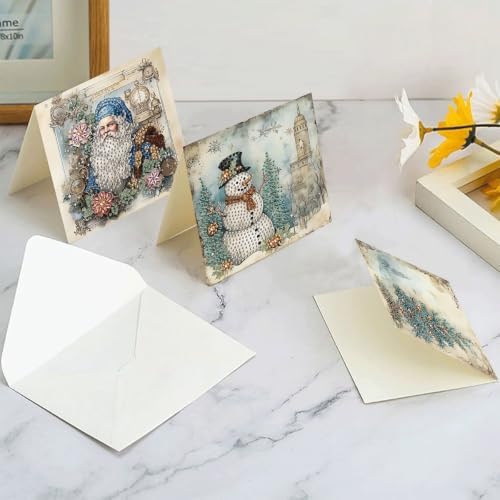 LSQFS Diamond Art Retro Christmas Card Set with Matching Envelopes,6 Pieces