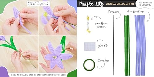 WeVeel Chenille Stem Flower Craft Kit for Adults – Create 6 Colorful Blooms (Lily, Rose, Calla Lily, Tulip, Gerbera & Daisy) – Relaxing DIY Arts & Crafts Kit with All Supplies