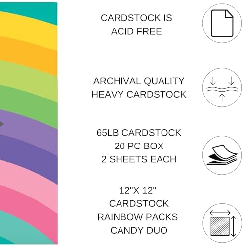 Accent Design Paper Accents Variety Pack, Rainbow Cardstock, Candy Duo, 12x12 Inch, 20 Pack, 65lb Coordinated Color Cardstock, Scrapbooking, Card Making, and Crafts