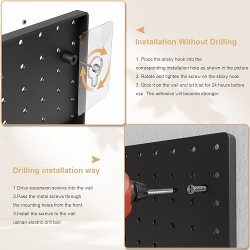 FZK Plastic Pegboard Wall Organizer Kit, 12x12, 4 Pack, Black