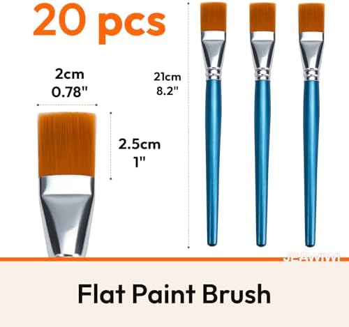 JEAWIWI 20 Pcs Artist Flat Paint Brushes, Synthetic Paint Brushes, Blue