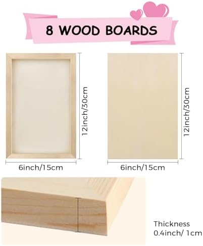 8 Pack 6x12 Inch Unfinished Square Wood Panels for DIY Painting Crafts