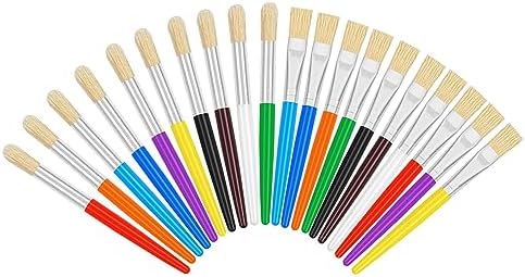 20 Pcs Kids Paint Brushes - Round & Flat, Easy Hold & Clean, Bristle Craft for Acrylic, Oil & Watercolor Paint
