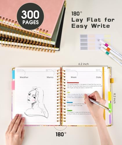Hardcover Spiral Notebook journal with Removable Dividers Tabs, 300 Pages 5 Subject Notebook College Ruled, 100GMS Notebooks for Work School Note taking,Lined Journal for Women,A5 Autumn Tree