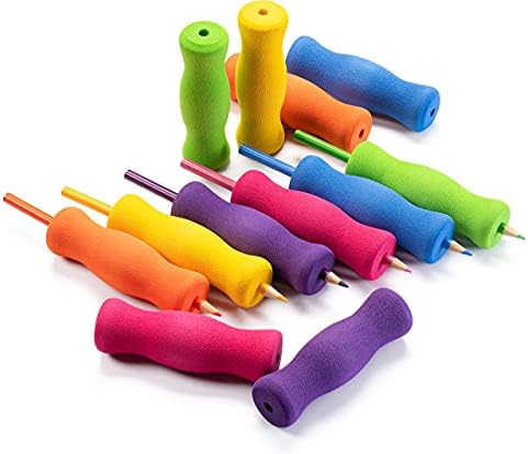 Special Supplies Long Foam Pencil Grips for Kids Adults Colorful, Cushioned Holders for Handwriting, Drawing, Coloring | Ergonomic Right or Left-Handed Use | Reusable (12)