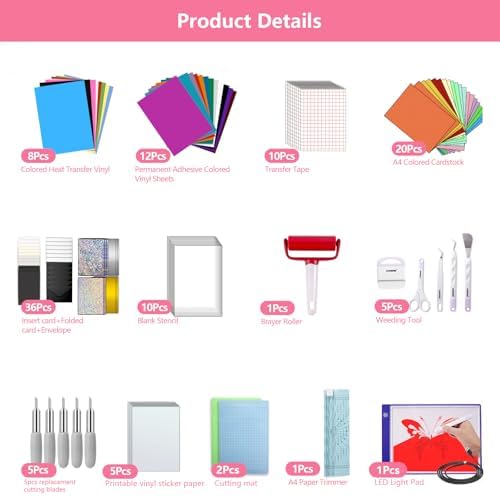 Starter Kit for Cricut Joy Xtra,116Pcs Accessories Bundle and Supplies for Cutting Machine,Beginner Craft Tool Set,Material Bundle with Weeding Tool,Paper Trimmer,Replacement Blade,Brayer Roller