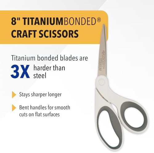 Westcott 8" Bent Craft Scissors with Titanium-Bonded Blades for Heavy-Duty Use (White or Blue, Colors May Vary)