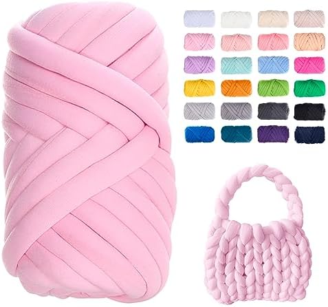 JeogYong Chunky Yarn for Hand Knitting, 1.1lb/20 Yards Arm Knitting Bulky Giant Tubular Yarn for Bags, Baskets, Pillows, Pet Nests, DIY Crafts (Pink)