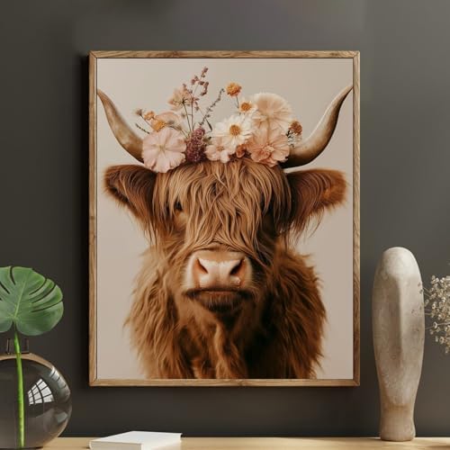 Amaieuin Highlan Cow Paint by Number Kit for Adults,Canvas Paint by Numbers for Adults,Cow Paint by Number Adult for Gifts and Home Wall 20x16in