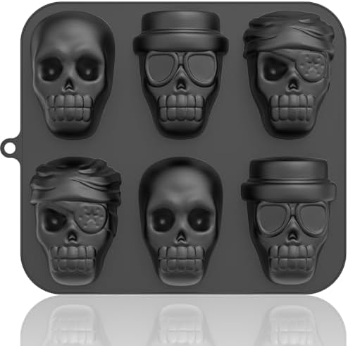 HKNMTT Halloween Silicone Molds for Baking Extra large, 6 Cavities 3D Skull Cake Pizza Soap Pan Molds, Nonstick Halloween Skeleton Mold for Ice Cupcake