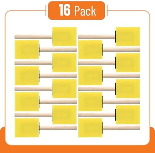 Bates- Foam Paint Brushes, 2", 16 Pack, Yellow Sponge Brushes for Painting, Staining