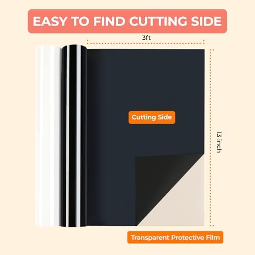 HTVRONT Smart Iron On Vinyl, Black HTV - 13" x 3FT Heat Transfer Vinyl