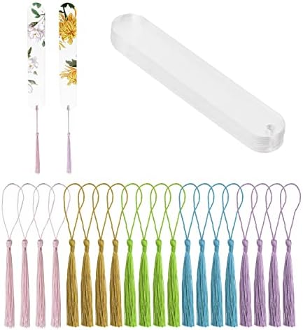 Blank Clear Acrylic Bookmarks Penta Angel 20Pcs Plastic Craft Transparent Acrylic Book Page Marks with 20Pcs Small Book Page Marks Tassels for DIY Projects and Graduation Gift Tag (Oval)