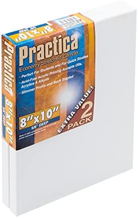Practica Economy Stretched Cotton Canvas - Acid-Free Acrylic Primed Canvas for Acrylics, Pastels, Graphite, & More! - [2-Pack - 8x10]