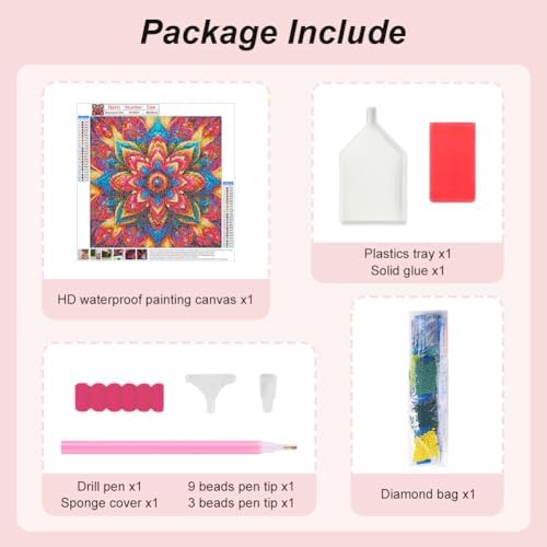 FHBUBPUP 5D Diamond Painting Kits for Adults, Mandala Diamond Art Kits for Beginners - DIY Full Drill Round Diamond Dot Gem Art Flower, Craft Gift Suitable for Home Wall Decoration 12×12Inch
