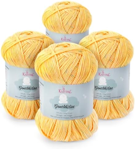 GentleBliss DK Acrylic Soft Baby Yarn, 4-Pack (880Yds/400G), Lemon Yellow