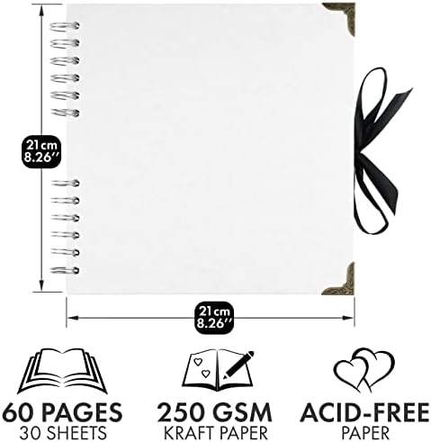 Scrapbook Album, 60 Pages, 8 x 8 Inch, White Photo Album, Scrap Book | Hardcover with Thick 200 GSM Kraft Paper, Ideal for Your Scrapbooking Albums, Art & Craft Projects (White, 8 x 8 Inch)