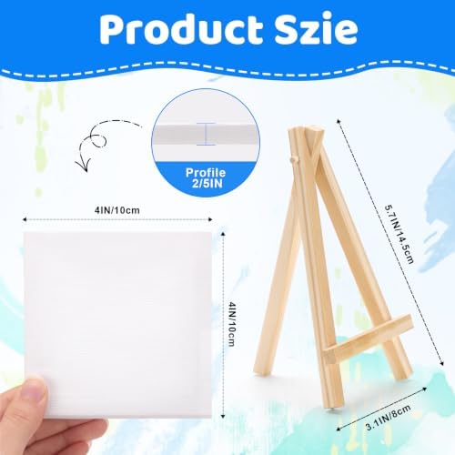 ESRICH 24 Pack Mini Canvas with Easel Set, 4x4” Small Canvases for Painting