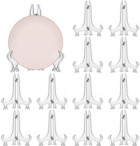 LonlyEagle 12 Pack 7 Inch Clear Plastic Easels or Stand/Plate Holders to Display Pictures or Other Items at Weddings, Plate Stands for Home Decoration, Birthdays, Tables