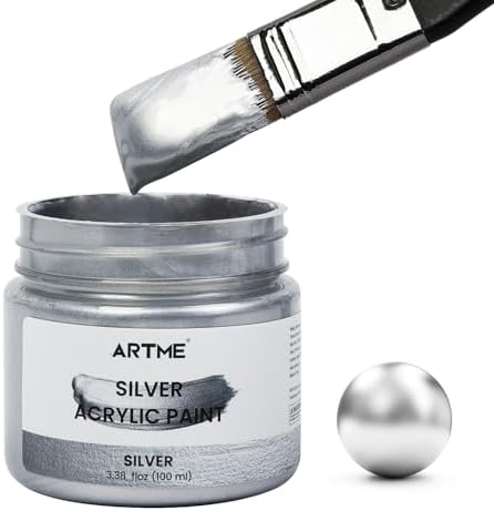 Artme Metallic Silver Acrylic Paint, 100ml Silver Paint for Art, Hand-crafts, Non-Toxic, Non-Fading, Ideal for Canvas, Wood, Fabric, Ceramic, Stone Craft Supplies