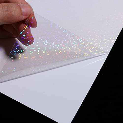 Bleidruck 25 Sheets Glitter Clear Holographic Laminate Sheet Adhesive Paper | Transparent Cold Laminate Sheets Sparkle Holographic Sticker Paper A4 Size Waterproof for Documents, Photo, No Machine Needed
