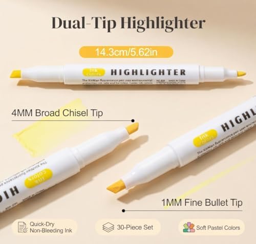 15 Count Dual-Tip Highlighters, Pastel Colors Fine & Bold Tip, Quick-Dry Non-Bleeding Highlighter Markers for Bible Journaling,School,Office,Notes (15 colors highlighters - Starry Sky Color)