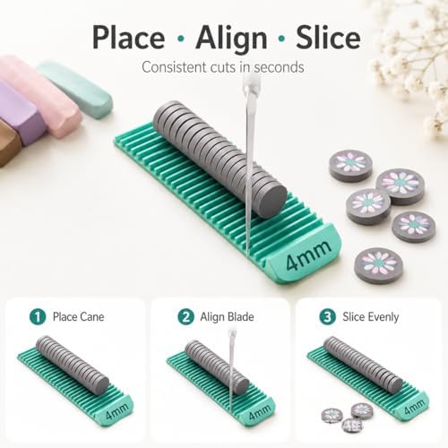 Juphex Polymer Clay Cane Slicing Guides for Earring Making and Precision Crafting, 5 Color-Coded Thickness Cutting Tools (2mm, 3mm, 4mm, 5mm, 6mm)，3D Printed