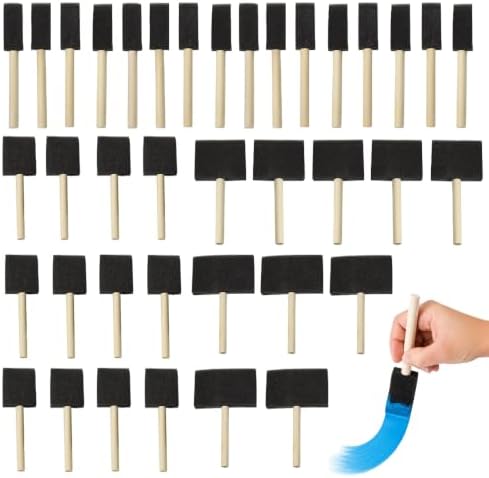 Foam Paint Brushes, 50 Pack Mixed Sizes, Sponge Paint Brushes with Wood Handles for Painting, Staining, Varnish, Acrylics, Crafts & DIY Touch Ups