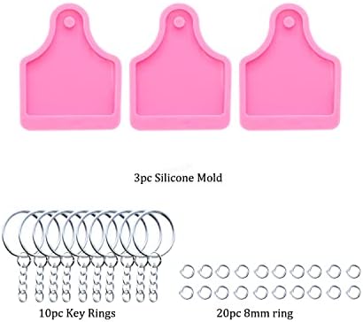 3pc Shiny Cow Tag Resin Silicone Mold Make Keychain Art DIY Handmade Charms Mold with 10PC Key Ring(DY0114+DY0114+DY0114)
