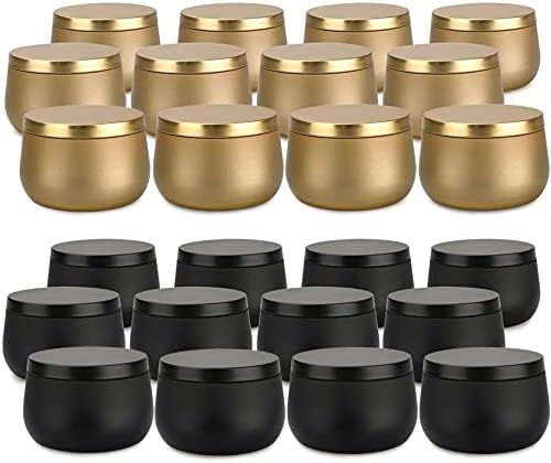 8oz Candle Tins 24 Pieces,Candle Jars Candle Containers with Lids, 8 oz, for Candles Making, Arts & Crafts, Storage, and Gifts (BLACK 12PCS+GOLD 12PCS)