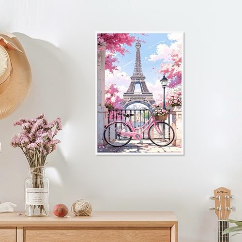 MVVMTOP Diamond Painting Kit for Adults 5D DIY The Eiffel Tower and Bicycles in Spring Full Drill Round Diamond Art Kits for Beginners Crystal Rhinestone Embroidery Painting Home Wall Decor Gift