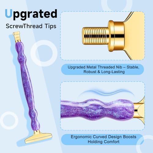 Diamond Painting Pen Kit - 7 Metal Tip Diamond Art Tools, 5D Diamond Painting Accessories for Adults Beginners, Resin Pen with Straight/Bent/Flat/Roller Nibs, Tray & Clay