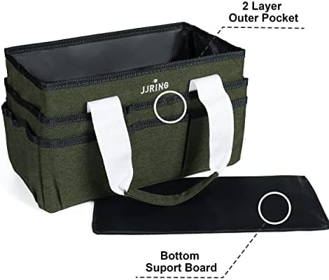 JJRING Craft Organizer Tote Bag Art Storage Caddy Sap Green | With Multiple Pockets For Sewing, Scrapbooking, School, Medical, And Office Supplies