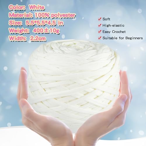 400g T-Shirt Yarn, 130 Yards Elastic Fabric Crochet DIY White